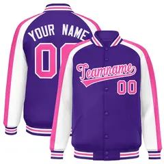 Purple White Color Block Raglan Varsity Letterman Jacket 1
