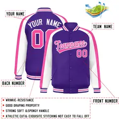 Purple White Color Block Raglan Varsity Letterman Jacket 2