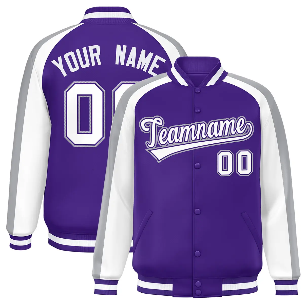 Purple White Color Block Raglan Varsity Letterman Jacket