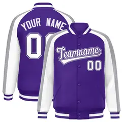 Purple White Color Block Raglan Varsity Letterman Jacket 1