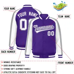 Purple White Color Block Raglan Varsity Letterman Jacket 2