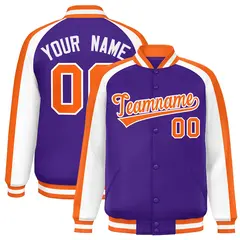 Purple White Color Block Raglan Varsity Letterman Jacket 1