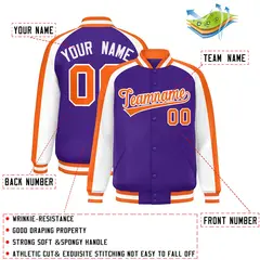 Purple White Color Block Raglan Varsity Letterman Jacket 2