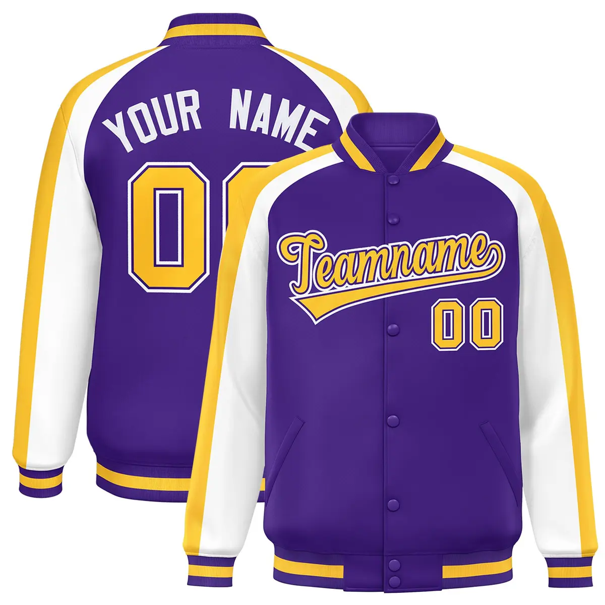 Purple White Color Block Raglan Varsity Letterman Jacket
