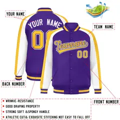 Purple White Color Block Raglan Varsity Letterman Jacket 2