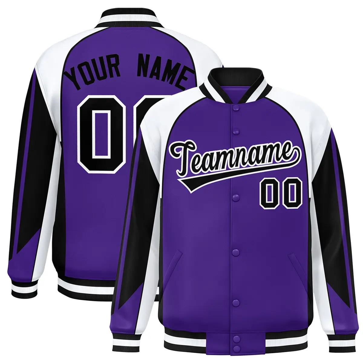Purple White Color Block Varsity Raglan Letterman Jacket