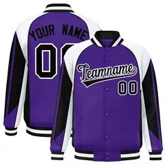Purple White Color Block Varsity Raglan Letterman Jacket 1