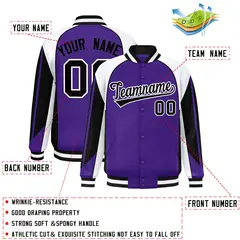Purple White Color Block Varsity Raglan Letterman Jacket 2