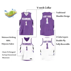 Purple White Double Side Athletic Basketball Jersey 2
