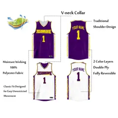 Purple White Double Side Athletic Basketball Jersey 2