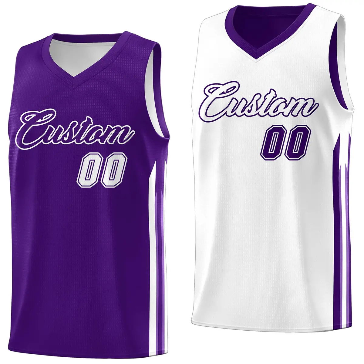 Purple White Double Side Men Training Basketball Jersey