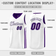 Purple White Double Side Men Training Basketball Jersey 3