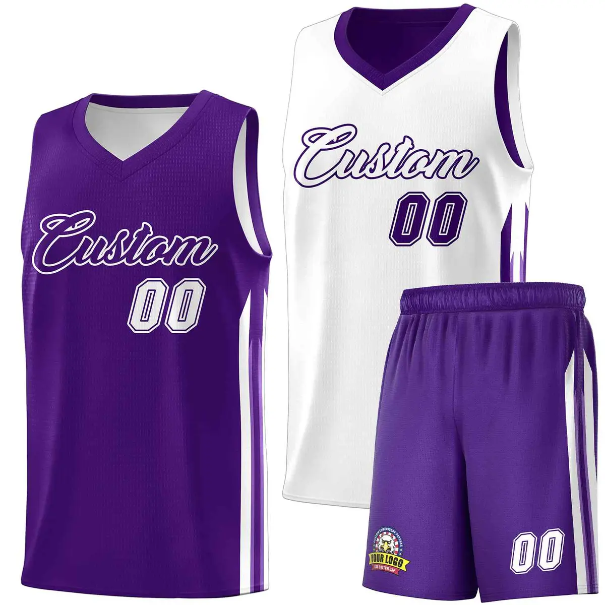 Men's Purple White Double Side Sets Basketball Jersey