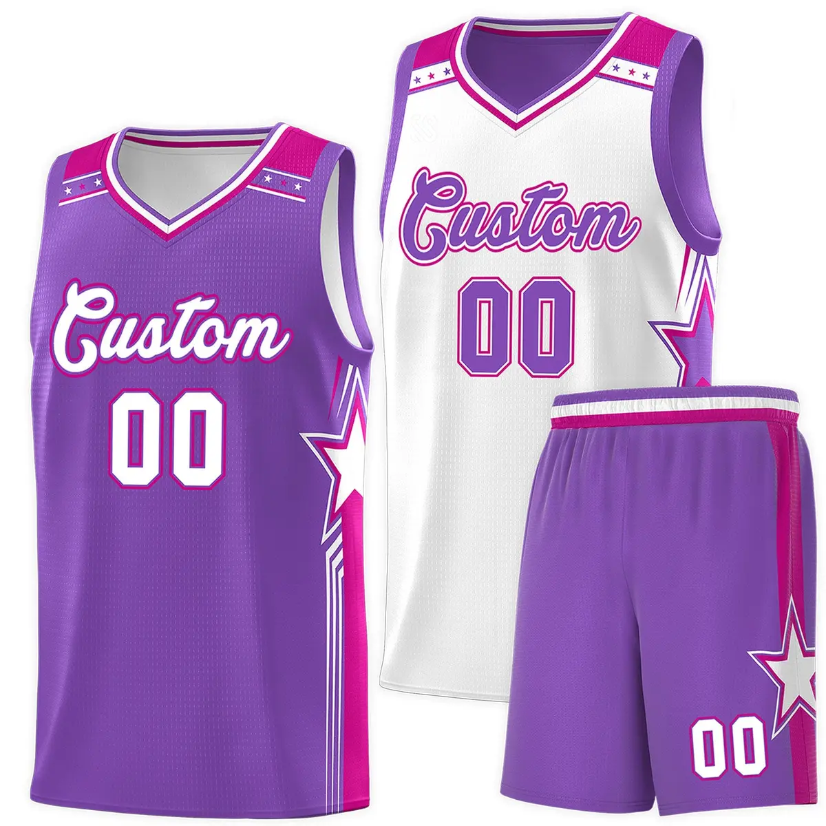 Men's Purple White Double Side Sets Basketball Jersey