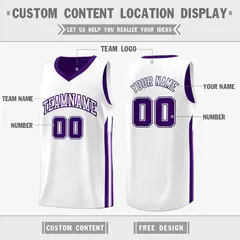 Purple White Double Side Tops Training Basketball Jersey 3