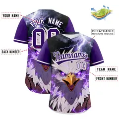 Purple White Eagle Graffiti Animal Series Baseball Jersey 2
