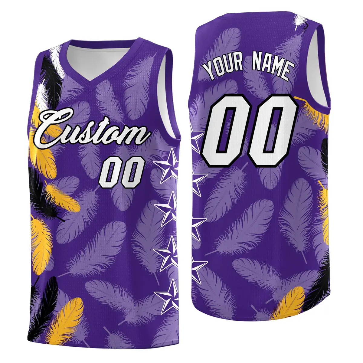 Purple White Feather Series Graffiti Pattern Basketball Jersey