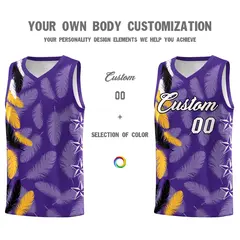 Purple White Feather Series Graffiti Pattern Basketball Jersey 3