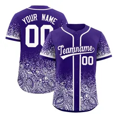Purple White Floral Gradient Full Button Baseball Jersey 1