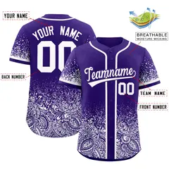 Purple White Floral Gradient Full Button Baseball Jersey 2