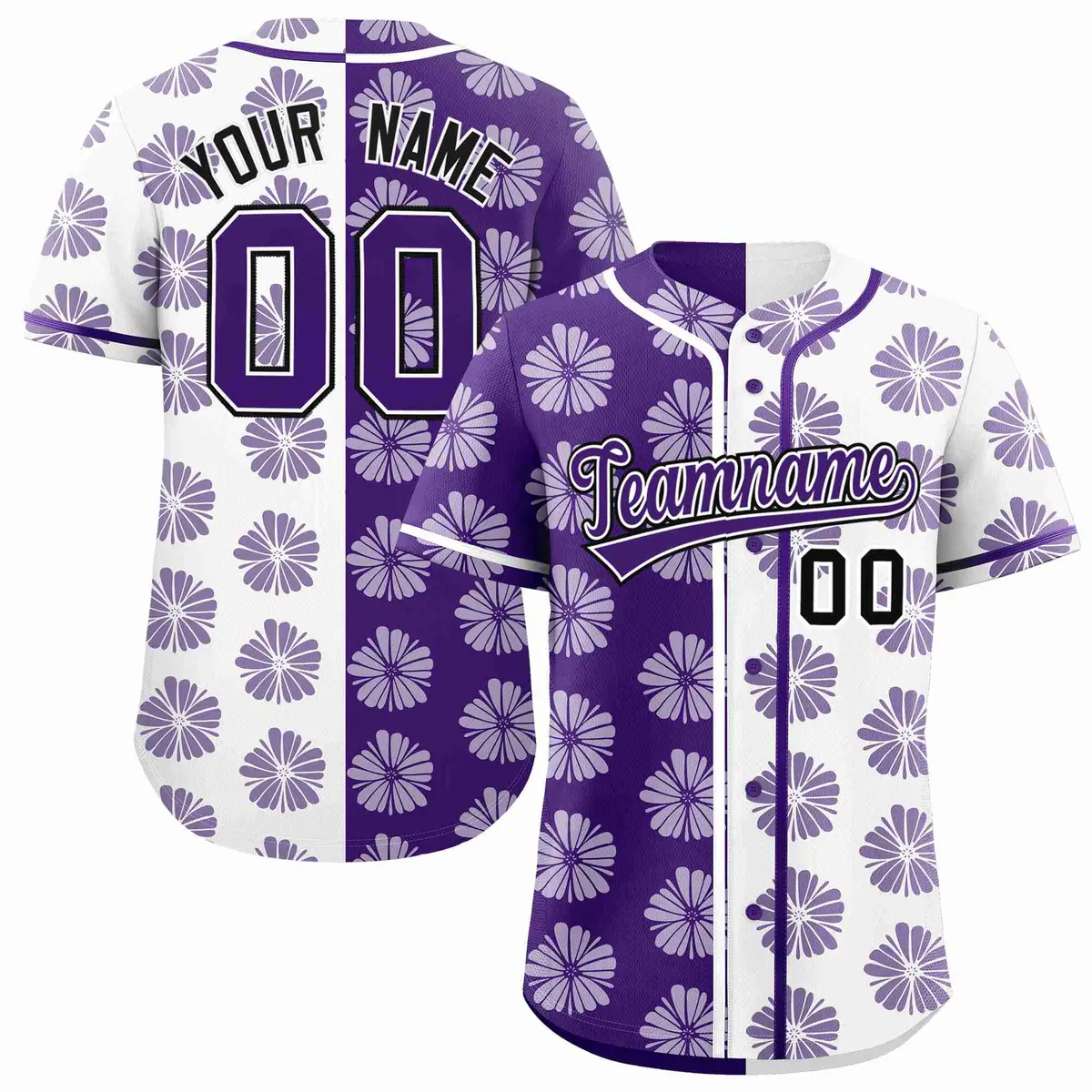 Purple White Flower Graffiti Split Baseball Jersey