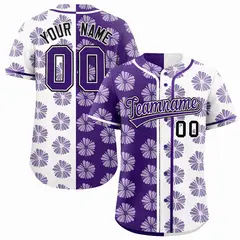 Purple White Flower Graffiti Split Baseball Jersey