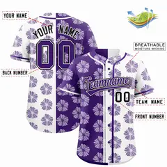 Purple White Flower Graffiti Split Baseball Jersey 2