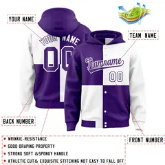 Purple White Four Squares Color Block Varsity Letterman Jacket Hoodie 4