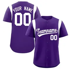 Purple White Full Button Classic Baseball Jersey 1
