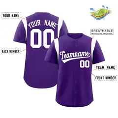 Purple White Full Button Classic Baseball Jersey 2
