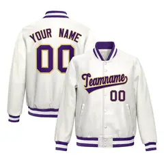Purple White Full-Snap Faux Leather Varsity Letterman Jacket 1
