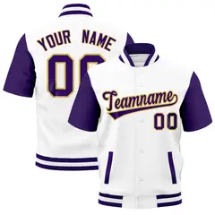 Purple White Full-Snap Short Sleeve Varsity Jacket 1