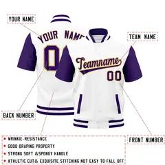 Purple White Full-Snap Short Sleeve Varsity Jacket 2