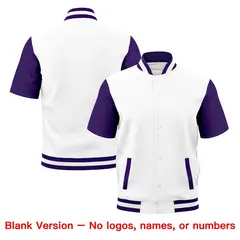 Purple White Full-Snap Short Sleeve Varsity Jacket 7