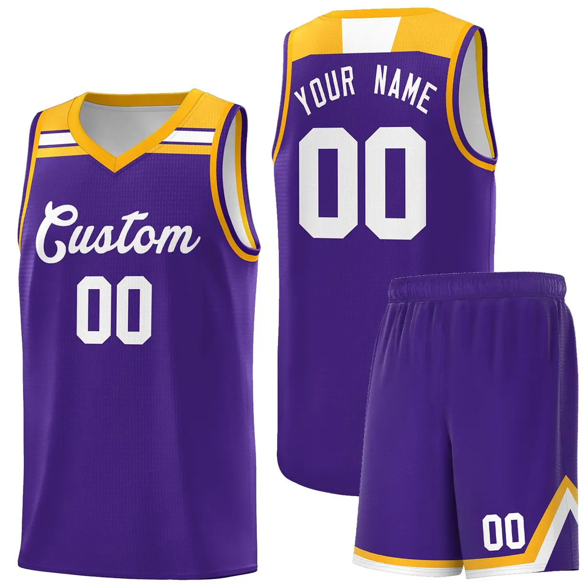 Purple White-Gold Classic Basketball Sports Uniform Jersey