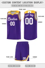 Purple White-Gold Classic Basketball Sports Uniform Jersey 2