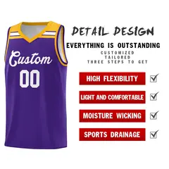 Purple White-Gold Classic Basketball Sports Uniform Jersey 4