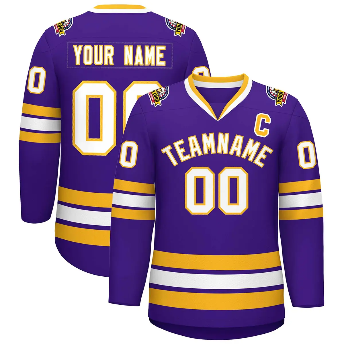 Purple White-Gold Classic Hockey Jersey