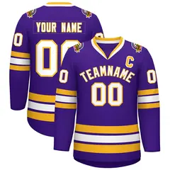 Purple White-Gold Classic Hockey Jersey