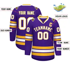 Purple White-Gold Classic Hockey Jersey 2