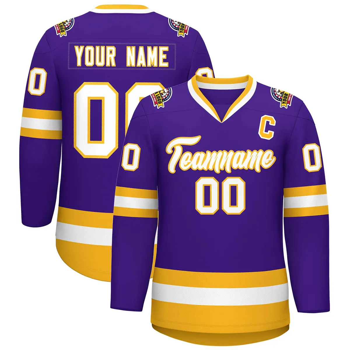 Purple White-Gold Classic Hockey Jersey