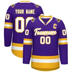 Purple White-Gold Classic Hockey Jersey 1