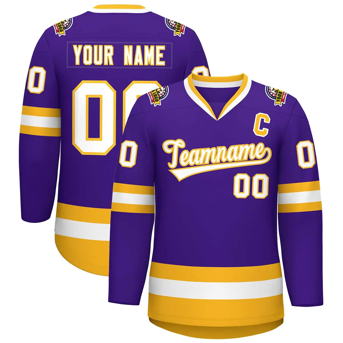 Purple White-Gold Classic Hockey Jersey
