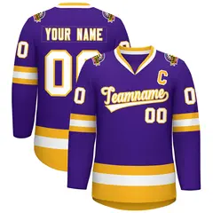 Purple White-Gold Classic Hockey Jersey 1