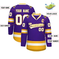 Purple White-Gold Classic Hockey Jersey 2