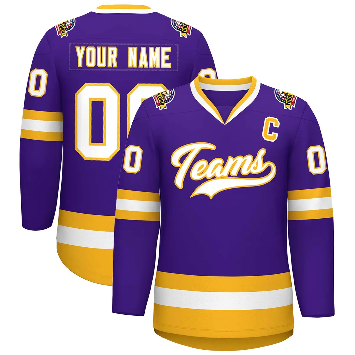 Purple White-Gold Classic Hockey Jersey