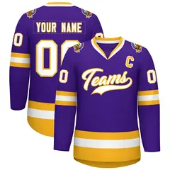 Purple White-Gold Classic Hockey Jersey 1