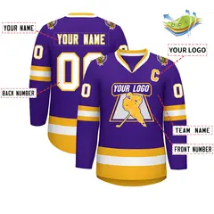 Purple White-Gold Classic Hockey Jersey 2