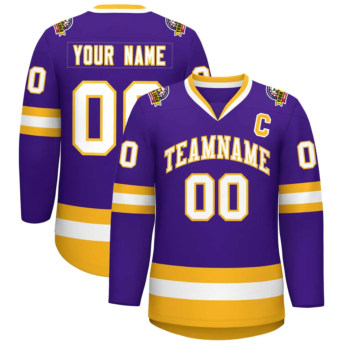 Purple White-Gold Classic Hockey Jersey