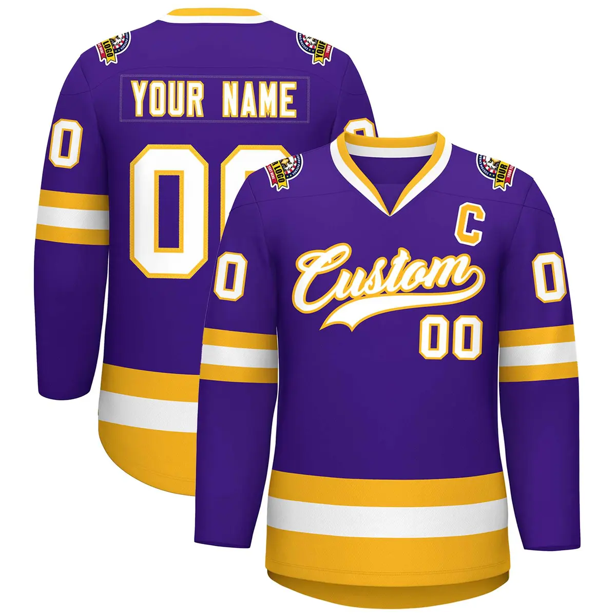 Purple White-Gold Classic Hockey Jersey
